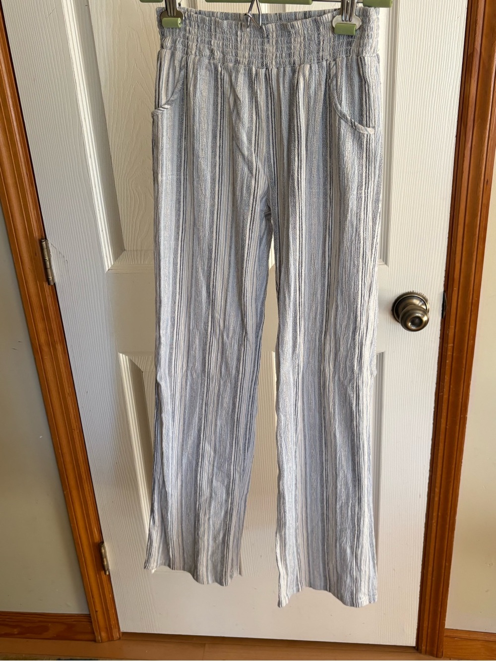 Joe B Blue White Striped Cotton Wide Leg Pull On Pants Size Medium